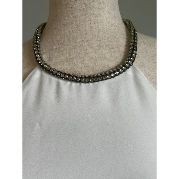 White Halter Mini Dress with Rhinestone Straps by En Creme Size M Fully Lined - Picture 3 of 12